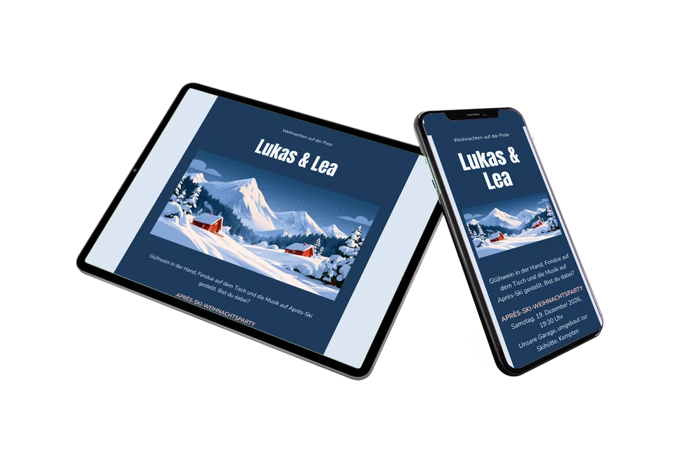 Gemütliche Weihnachtsparty-Einladung im Skihütten-Stil versenden &ndash; Beispiel 2
