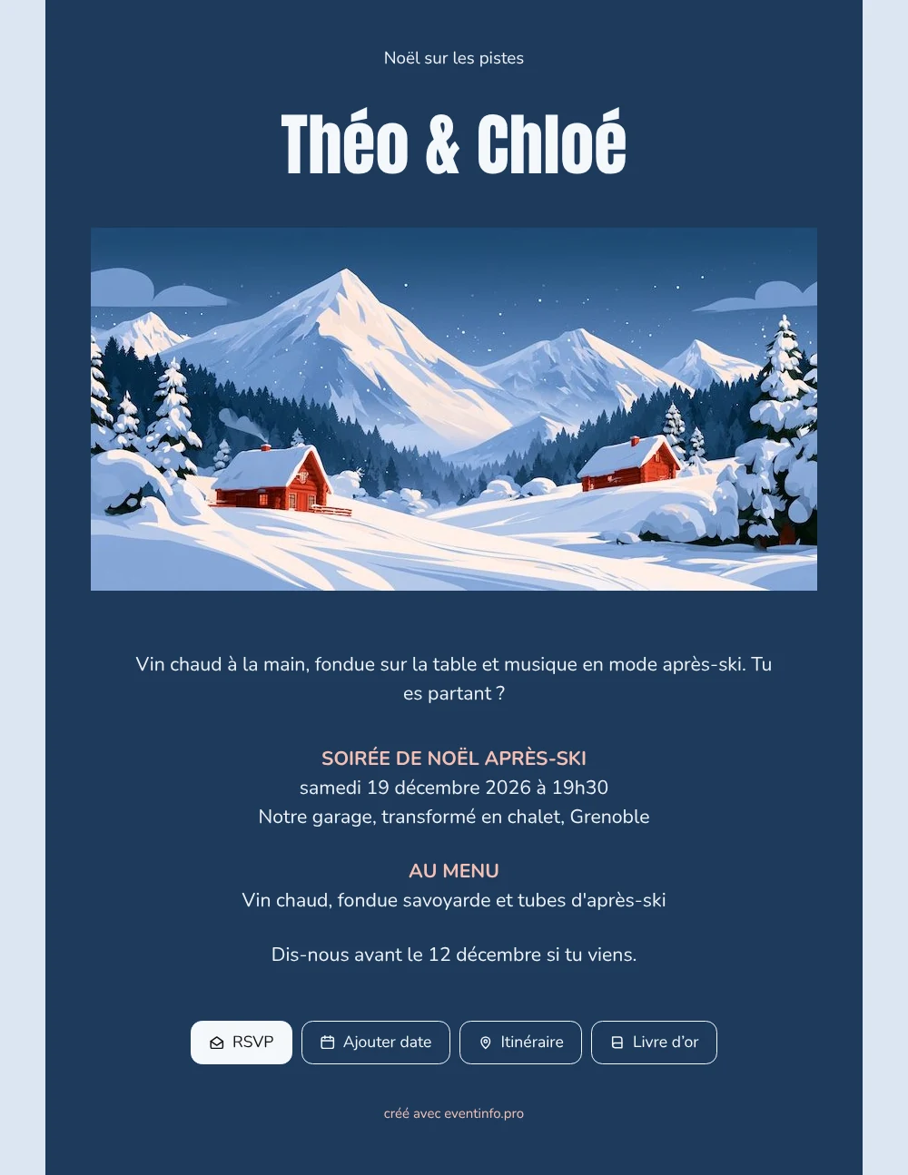 Envoyer une invitation de Noël façon après-ski &ndash; exemple 1