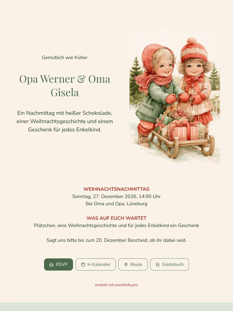 Weihnachtseinladung der Großeltern als Aquarellkarte versenden
