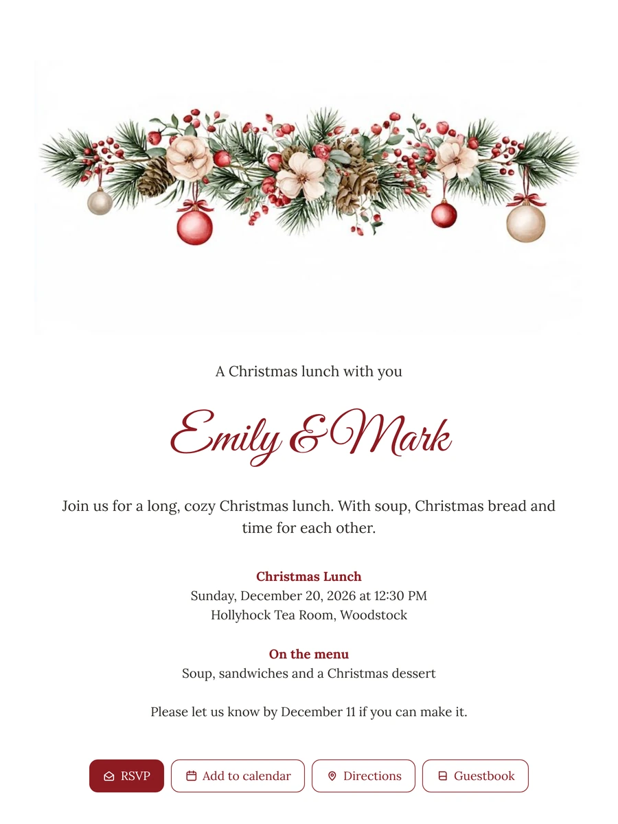 Send a Christmas lunch invitation with berries