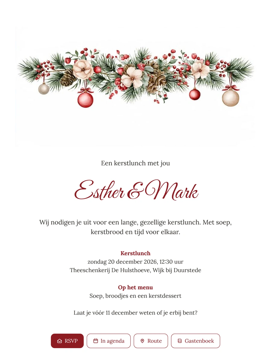 Maak een lichte kerstlunchuitnodiging met kerstballen
