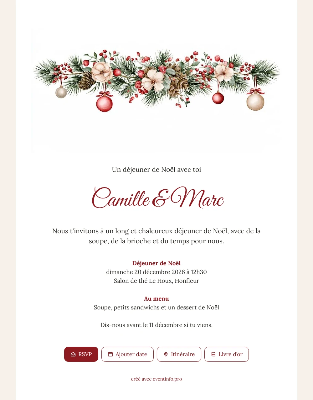 Envoyer une invitation aux boules et baies &ndash; exemple 1