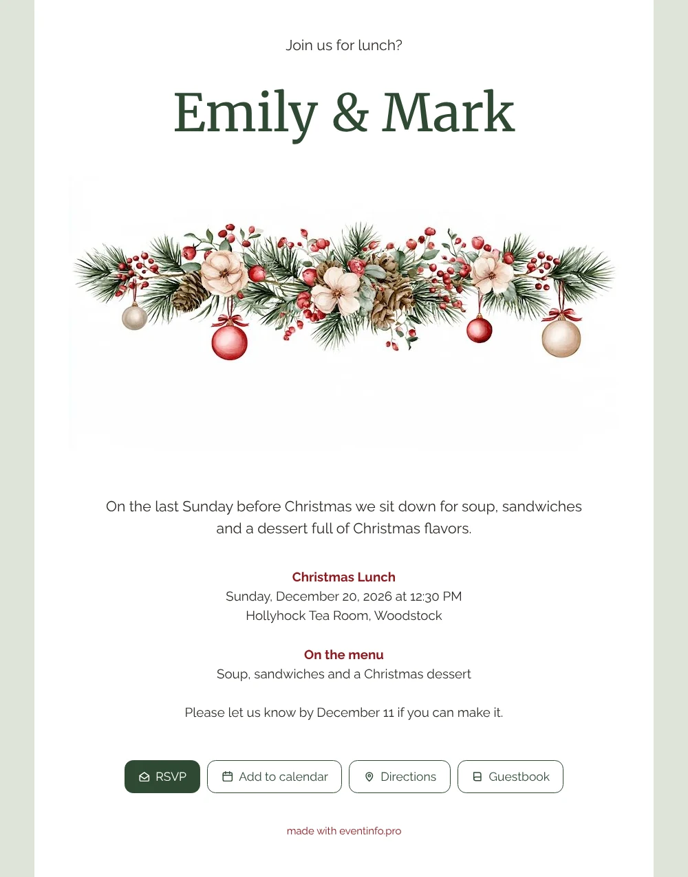 Make a berry garland Christmas lunch card &ndash; example 1