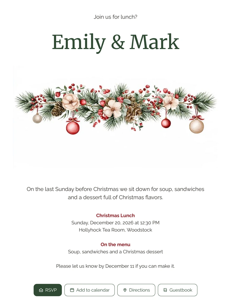 Make a berry garland Christmas lunch card