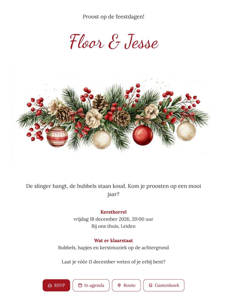 Kerstkaart met rode bessen en dennenappels maken