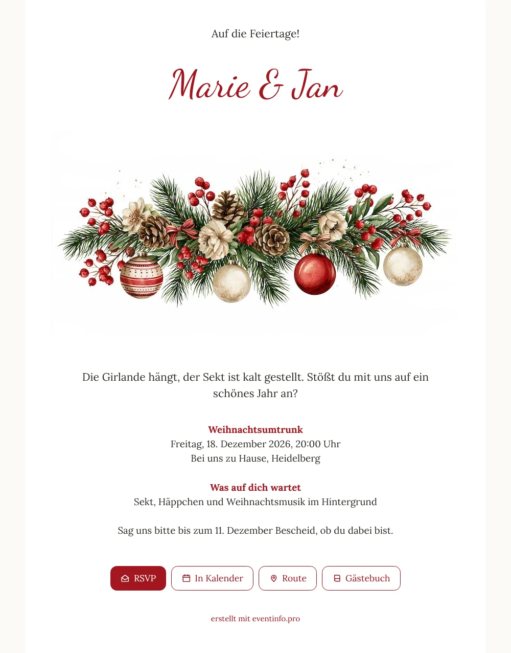 Schlichte Weihnachtskarte mit Beeren und Zapfen gestalten &ndash; Beispiel 1