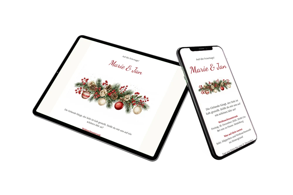 Schlichte Weihnachtskarte mit Beeren und Zapfen gestalten &ndash; Beispiel 2