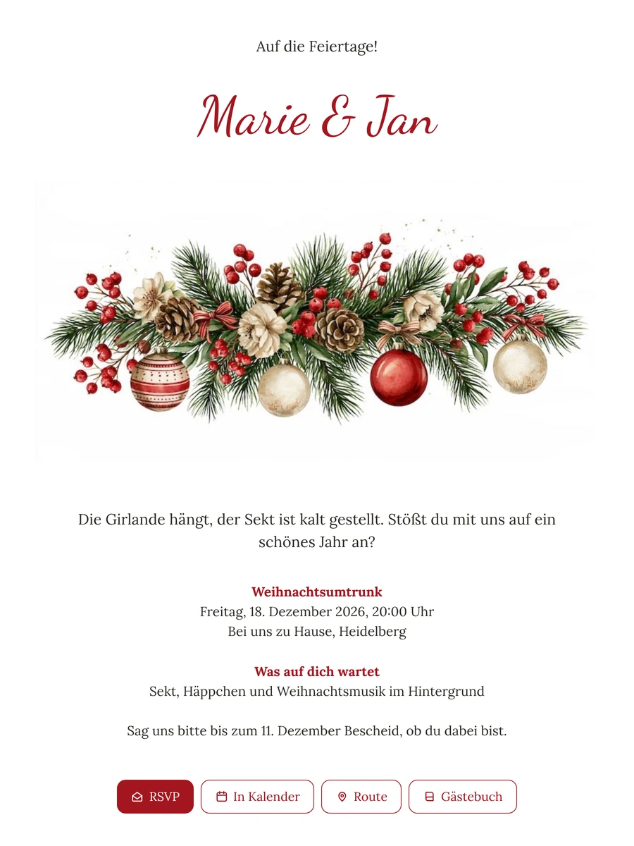 Schlichte Weihnachtskarte mit Beeren und Zapfen gestalten