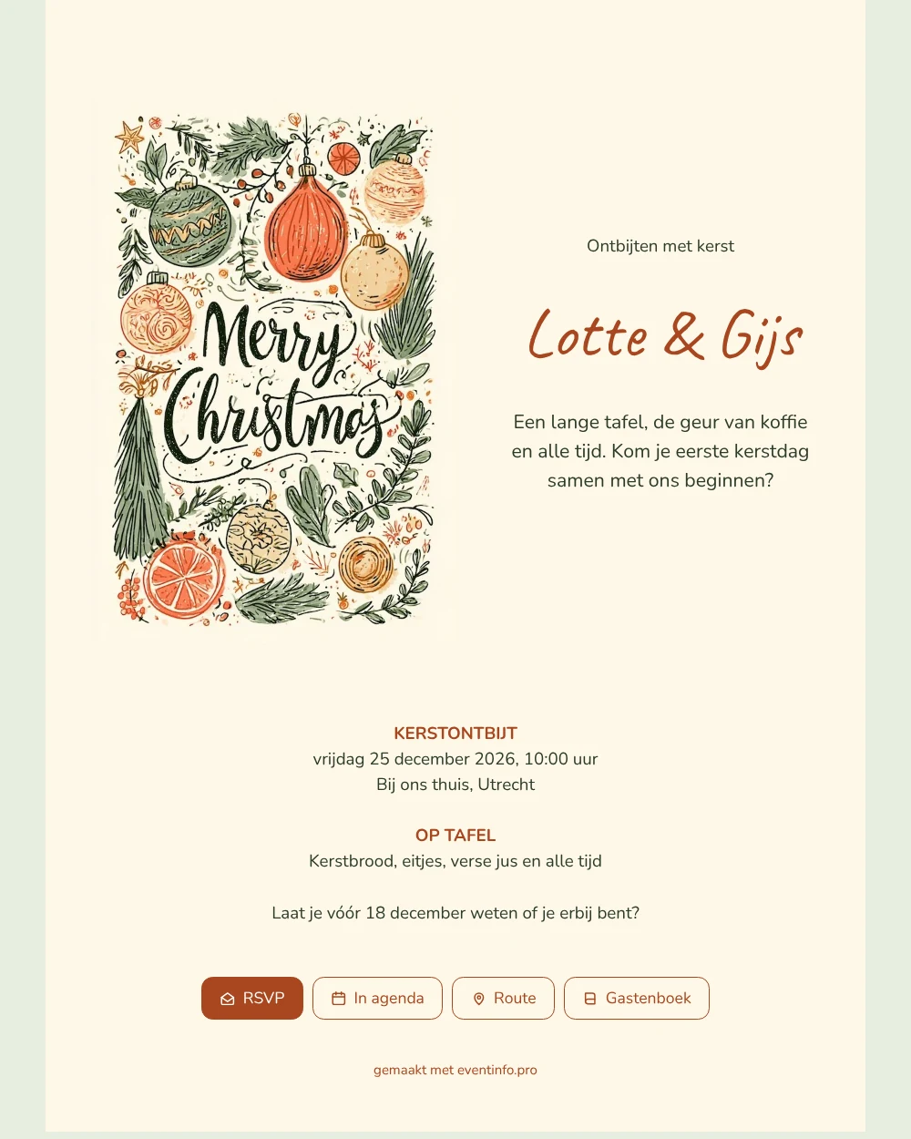 Handgetekende kerstkaart voor een ontbijt maken &ndash; voorbeeld 1