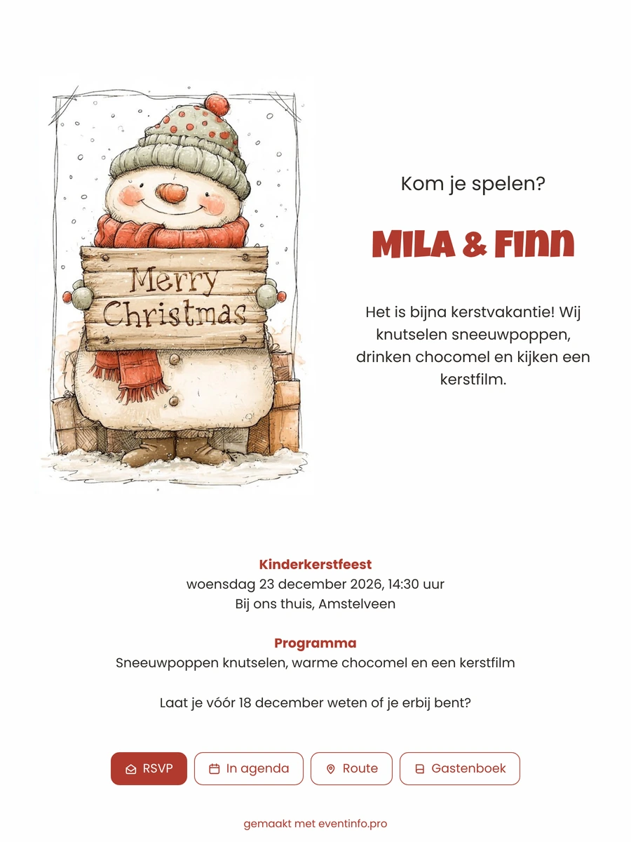 Kerstkaart met sneeuwpop voor kinderen maken