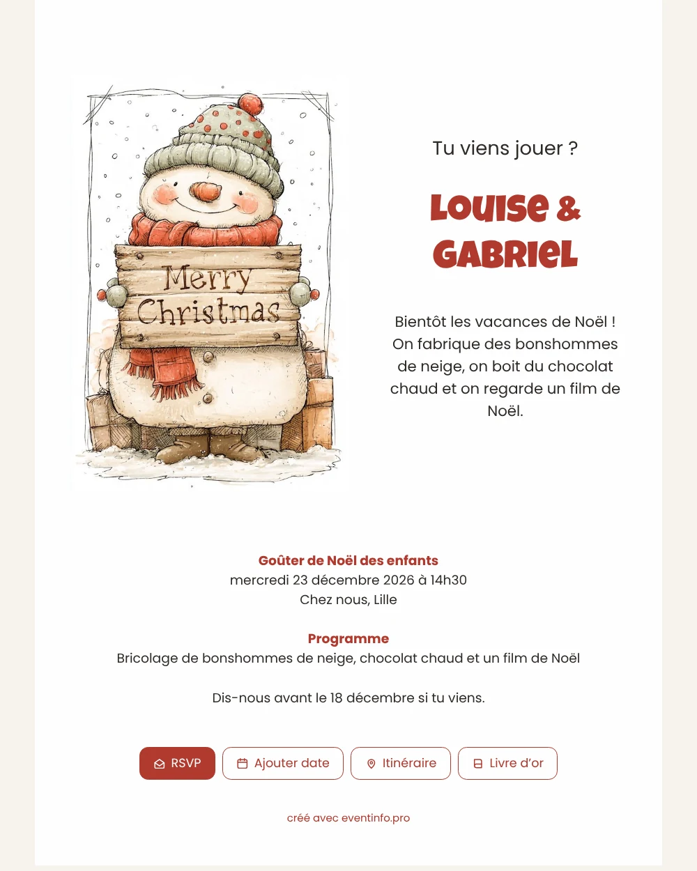 Envoyer une carte de bonhomme de neige &ndash; exemple 1