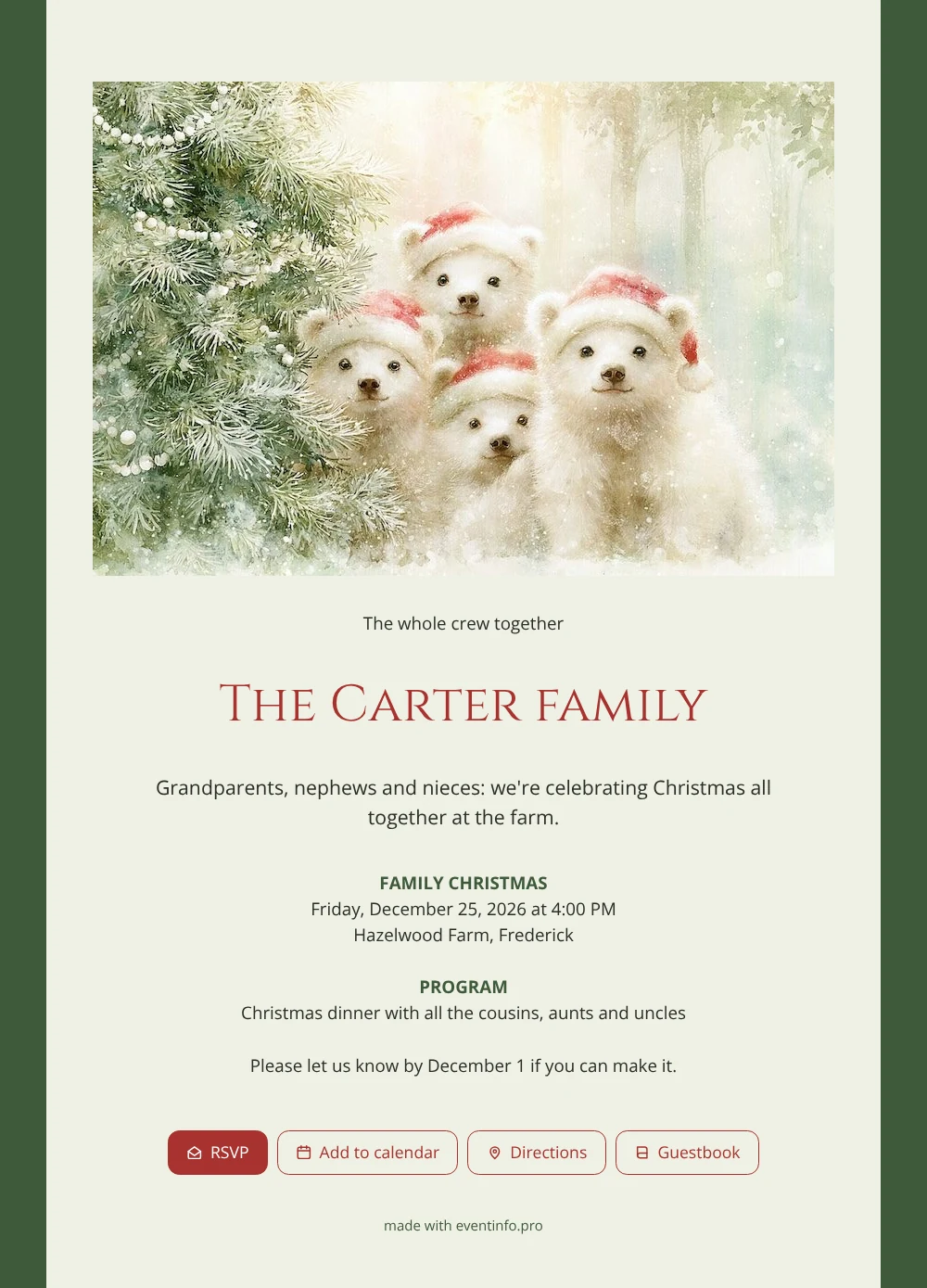 Green-framed Christmas card for large families &ndash; example 1