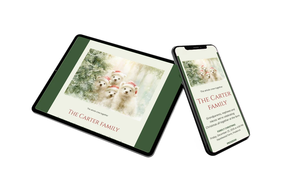 Green-framed Christmas card for large families &ndash; example 2