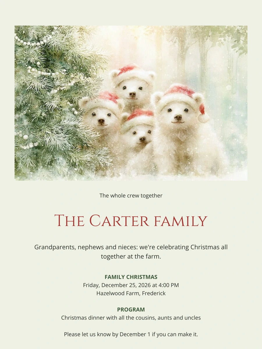 Green-framed Christmas card for large families