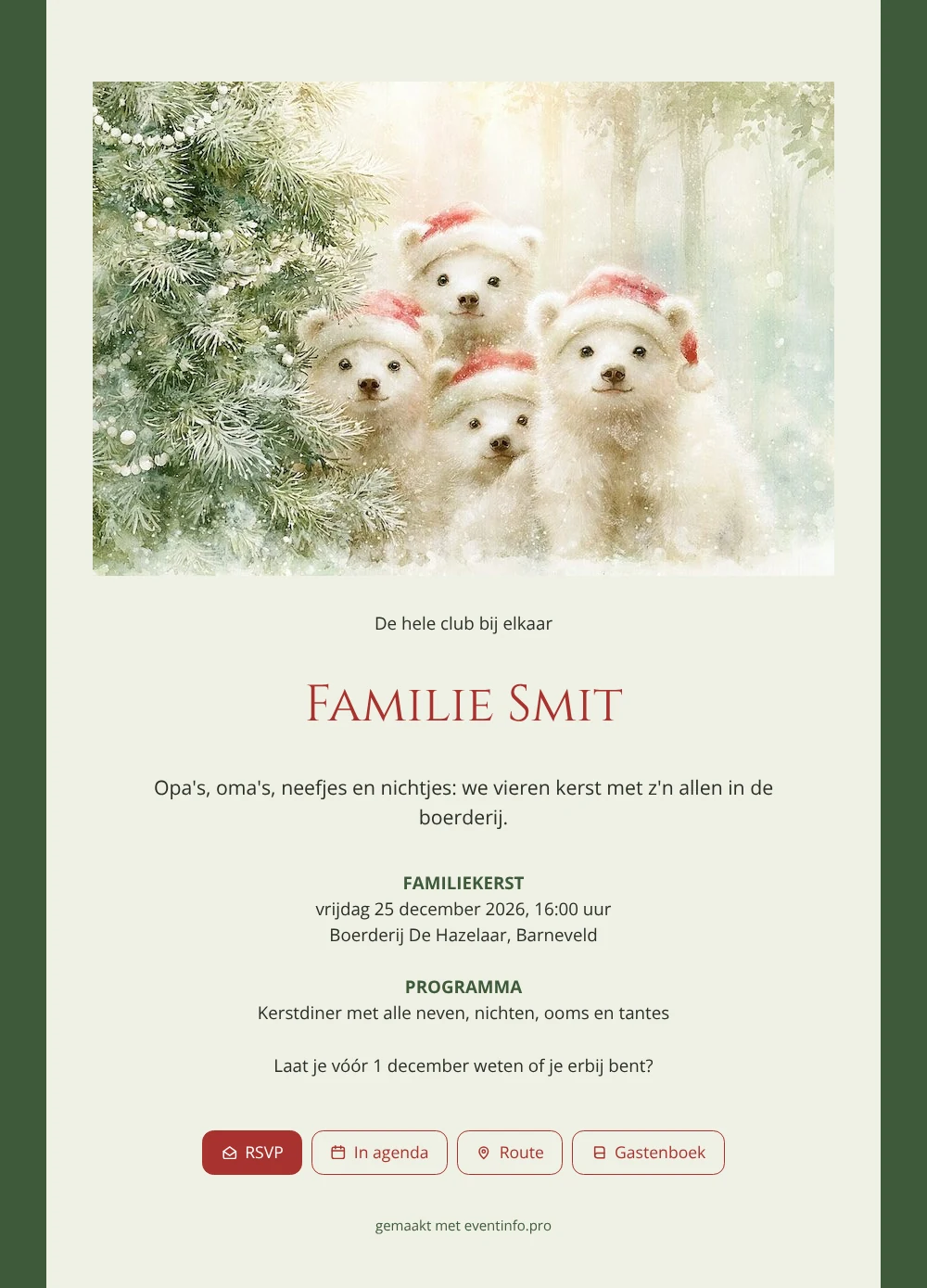 Kerstkaart met ijsbeertjes voor een grote familie &ndash; voorbeeld 1