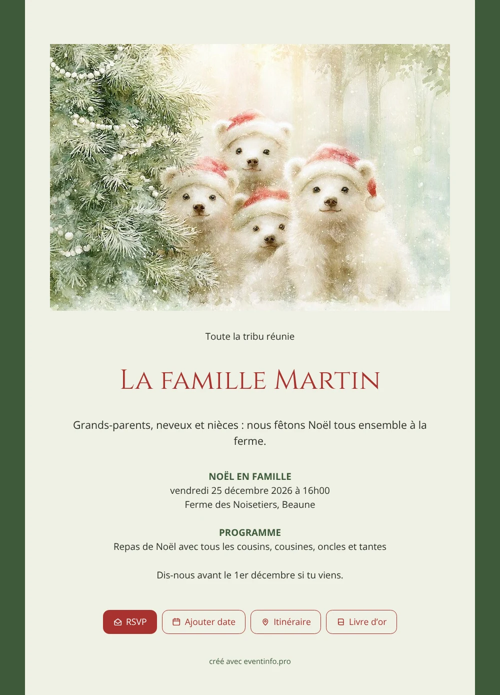 Carte de Noël verte pour grande famille &ndash; exemple 1