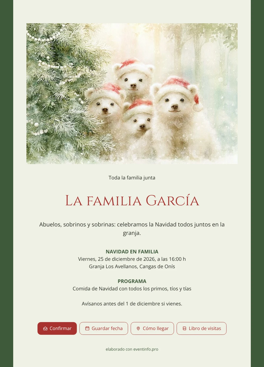 Tarjeta navideña verde para familias grandes &ndash; ejemplo 1