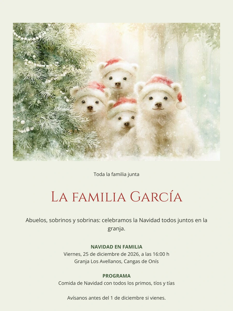 Tarjeta navideña verde para familias grandes