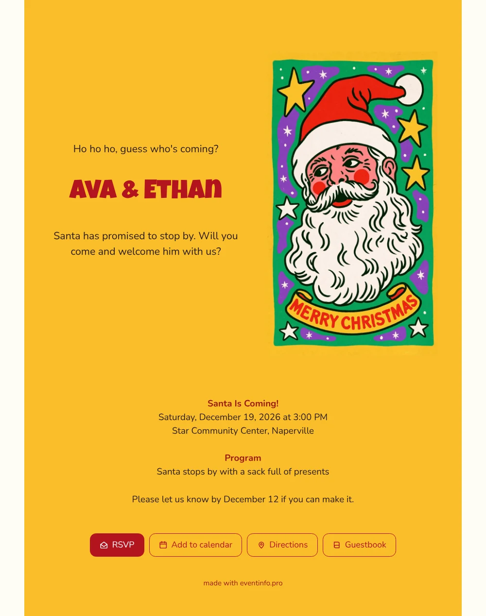 Yellow-bordered Merry Christmas card for children &ndash; example 1