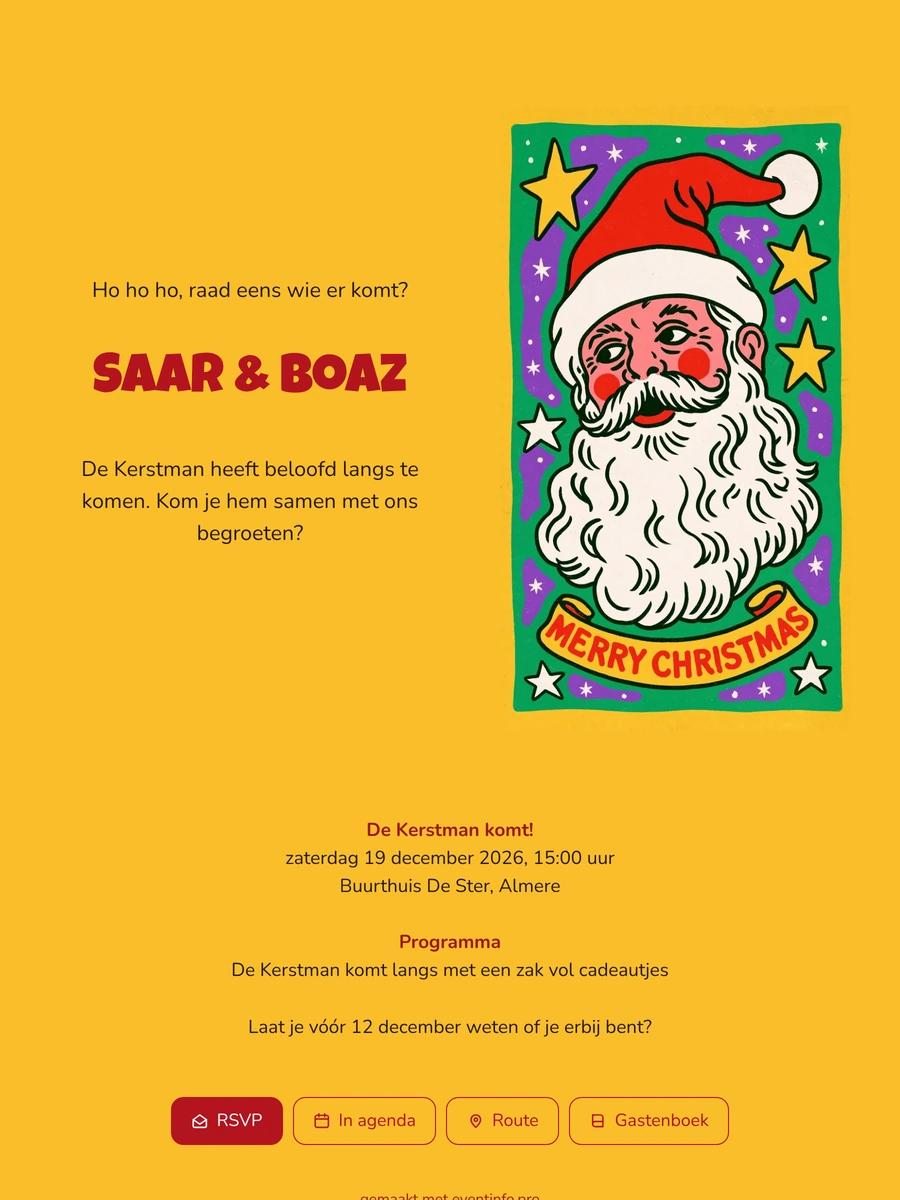Kerstkaart met stoere kerstman en gele rand