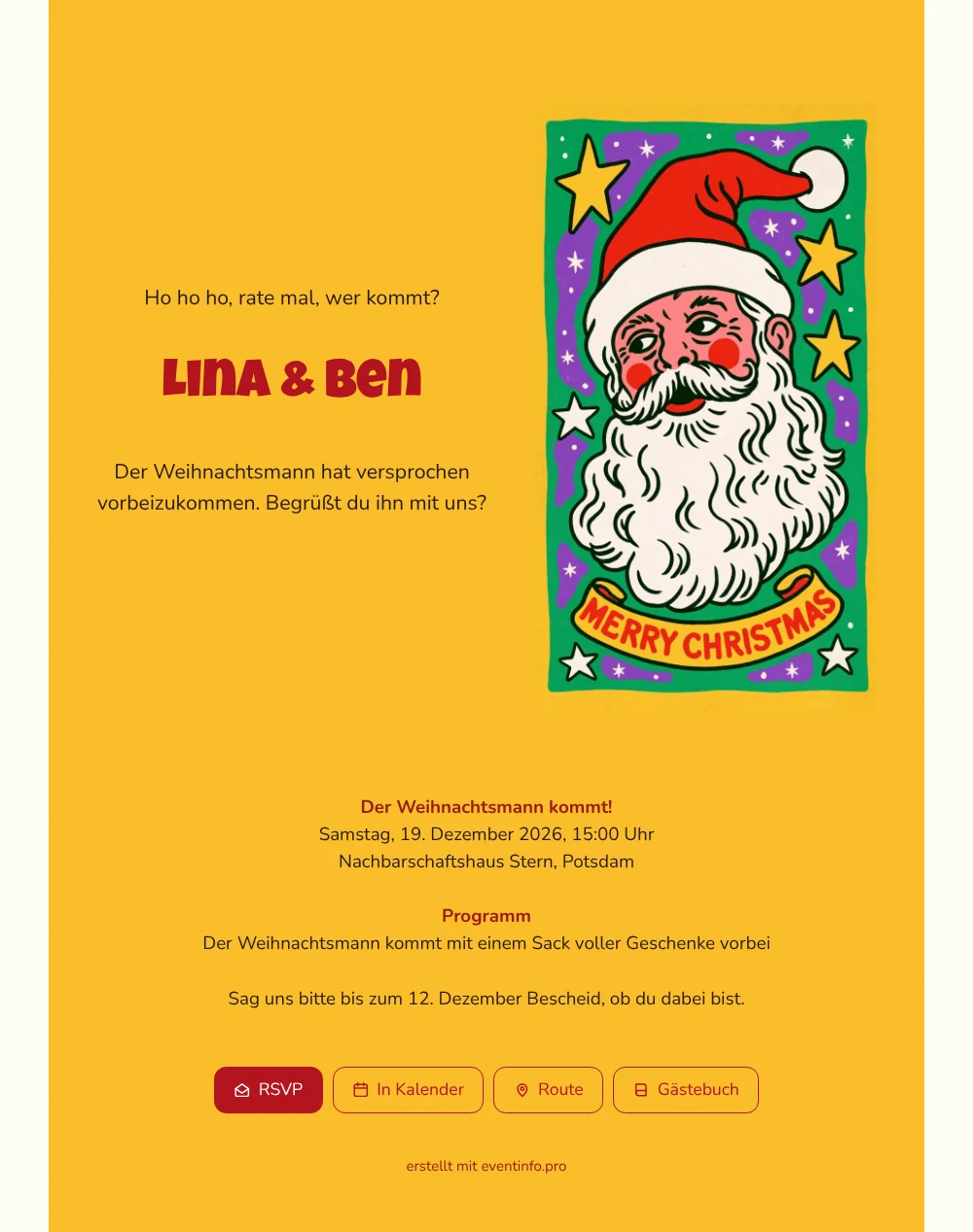Bunte Weihnachtskarte für Kinder mit Weihnachtsmann &ndash; Beispiel 1