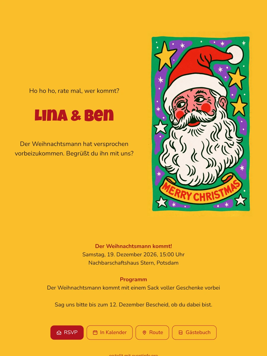 Bunte Weihnachtskarte für Kinder mit Weihnachtsmann