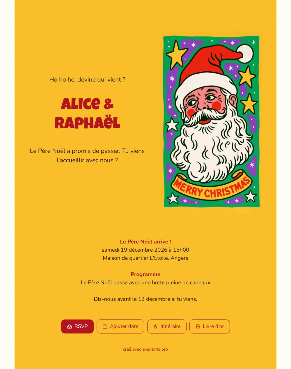 Carte de Noël jaune et verte &ndash; exemple 1