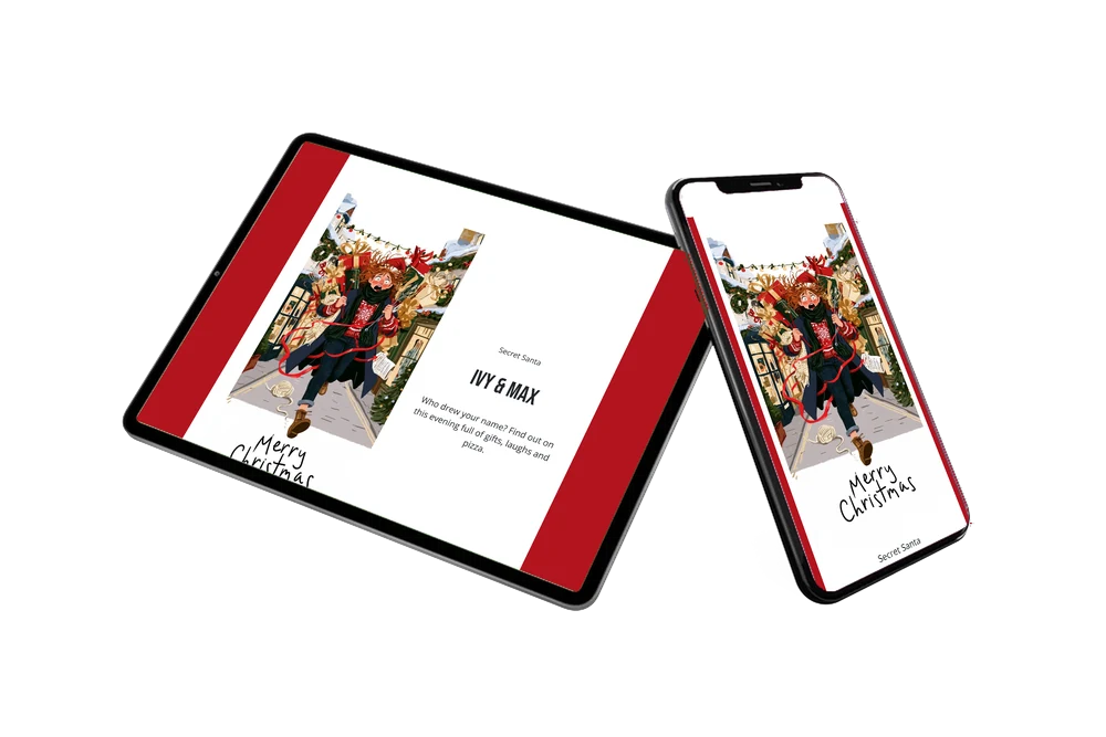 Red-framed Christmas gift exchange party card &ndash; example 2