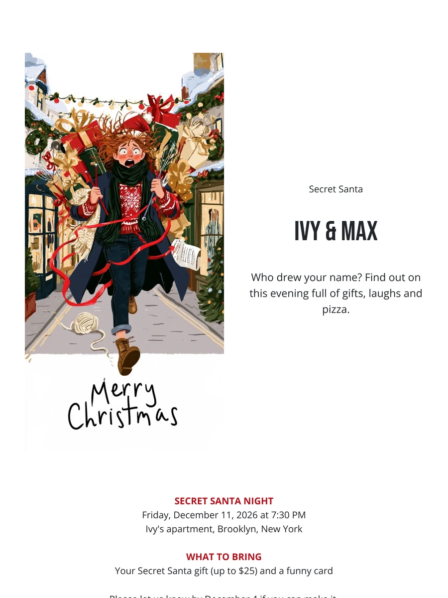 Red-framed Christmas gift exchange party card