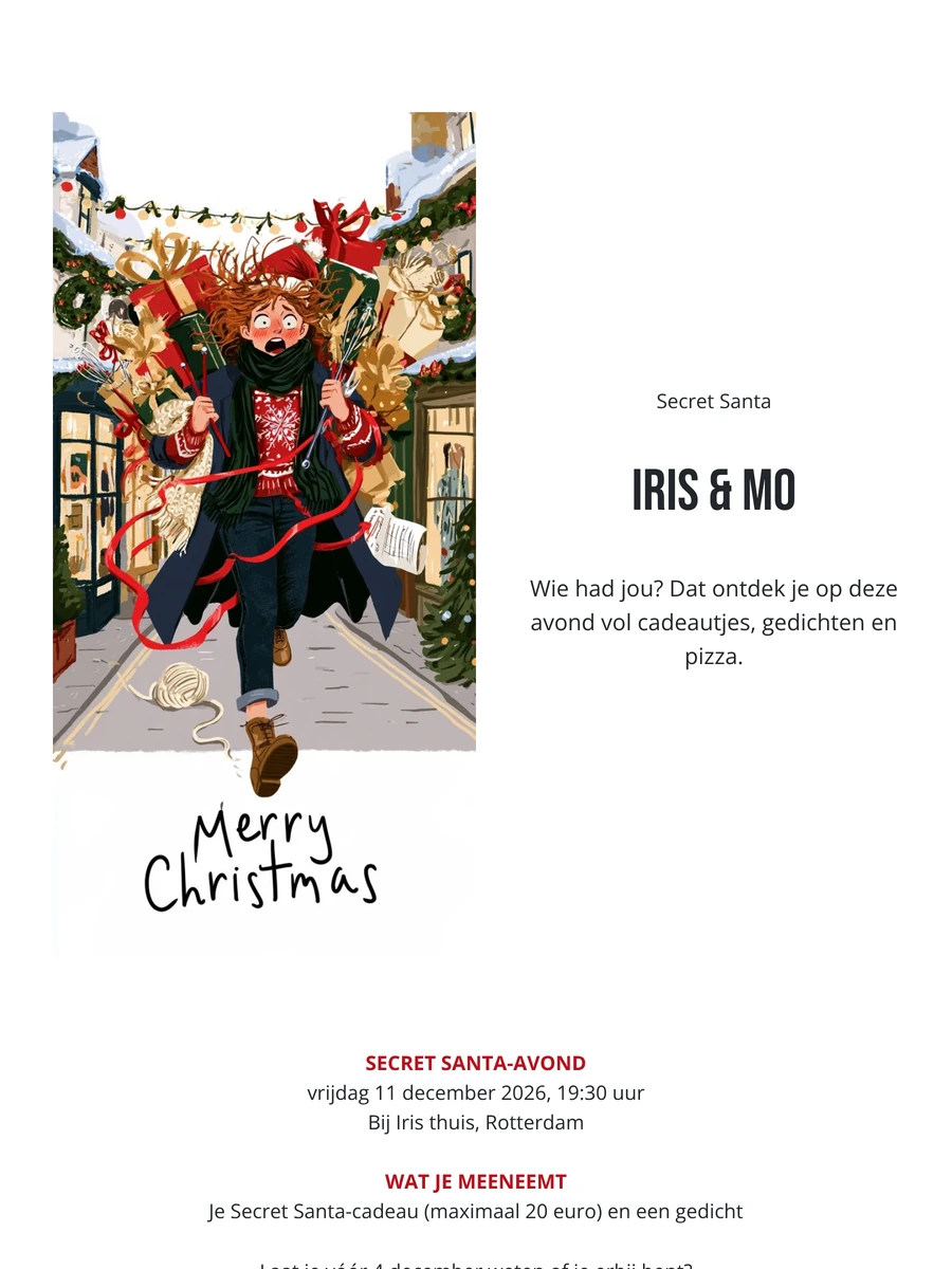 Rood omrande kaart voor een cadeautjesavond