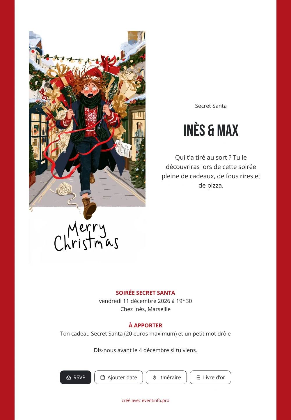 Carte rouge pour échange de cadeaux &ndash; exemple 1