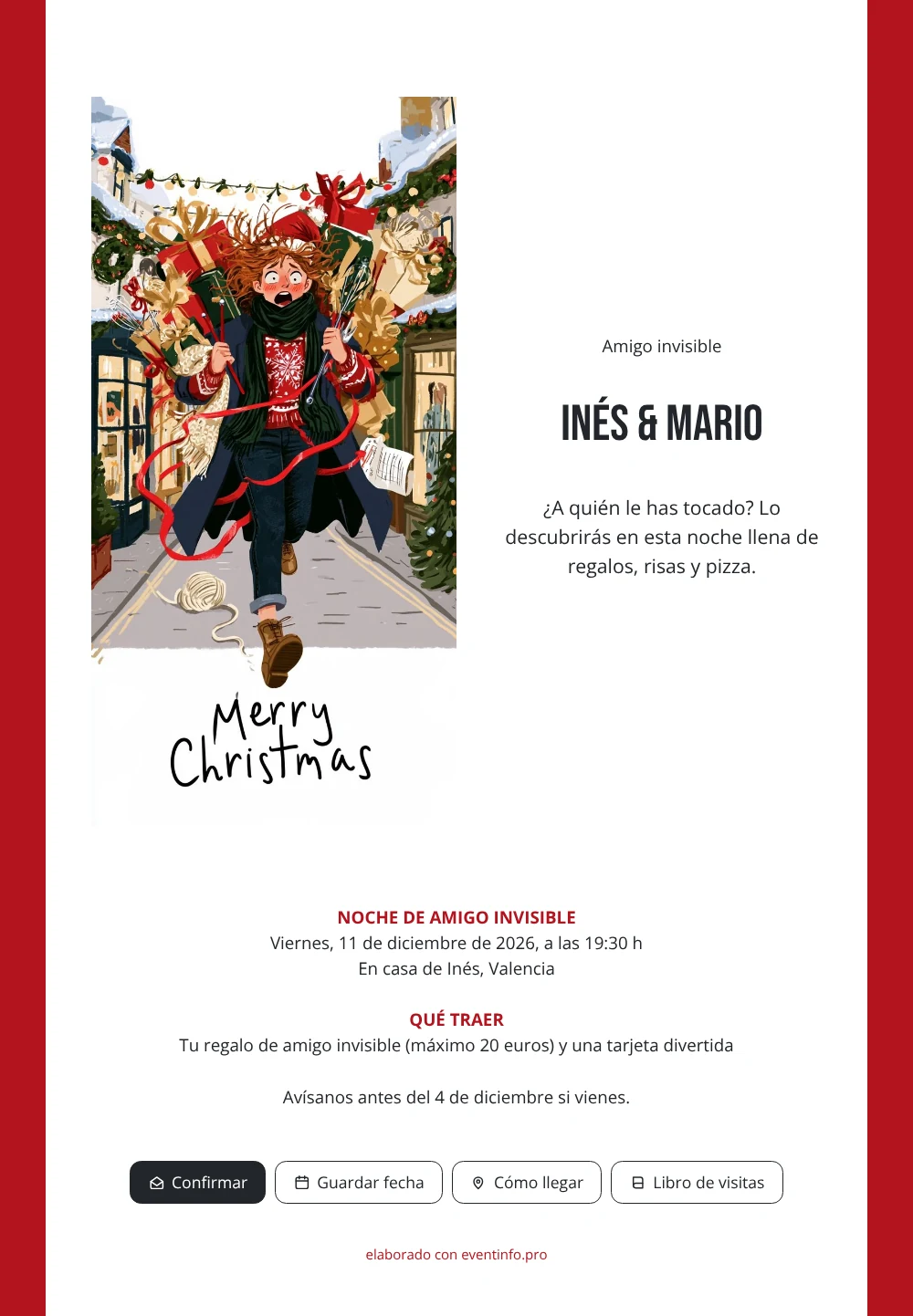 Tarjeta roja para intercambio de regalos navideños &ndash; ejemplo 1