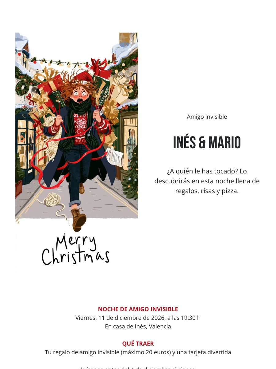 Tarjeta roja para intercambio de regalos navideños