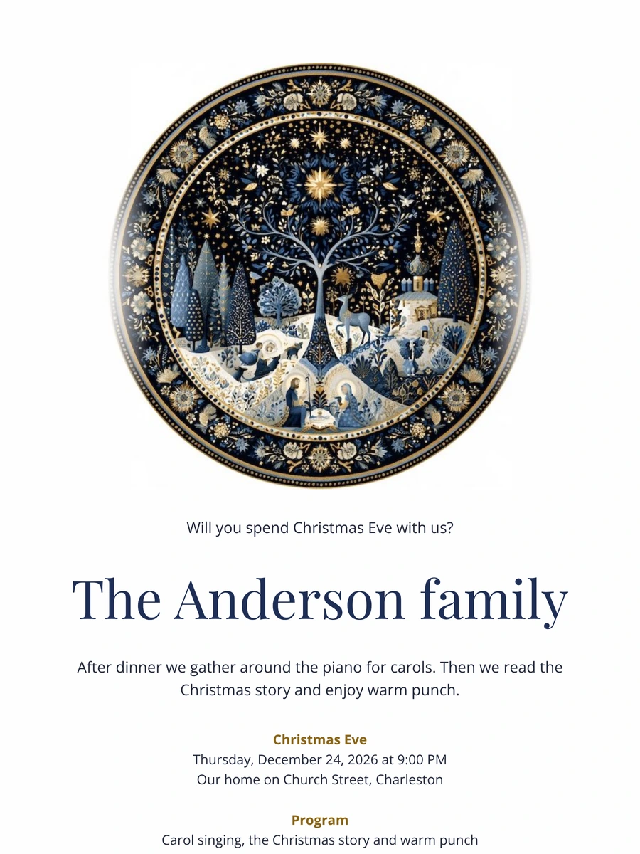 Send a gold-framed nativity invitation