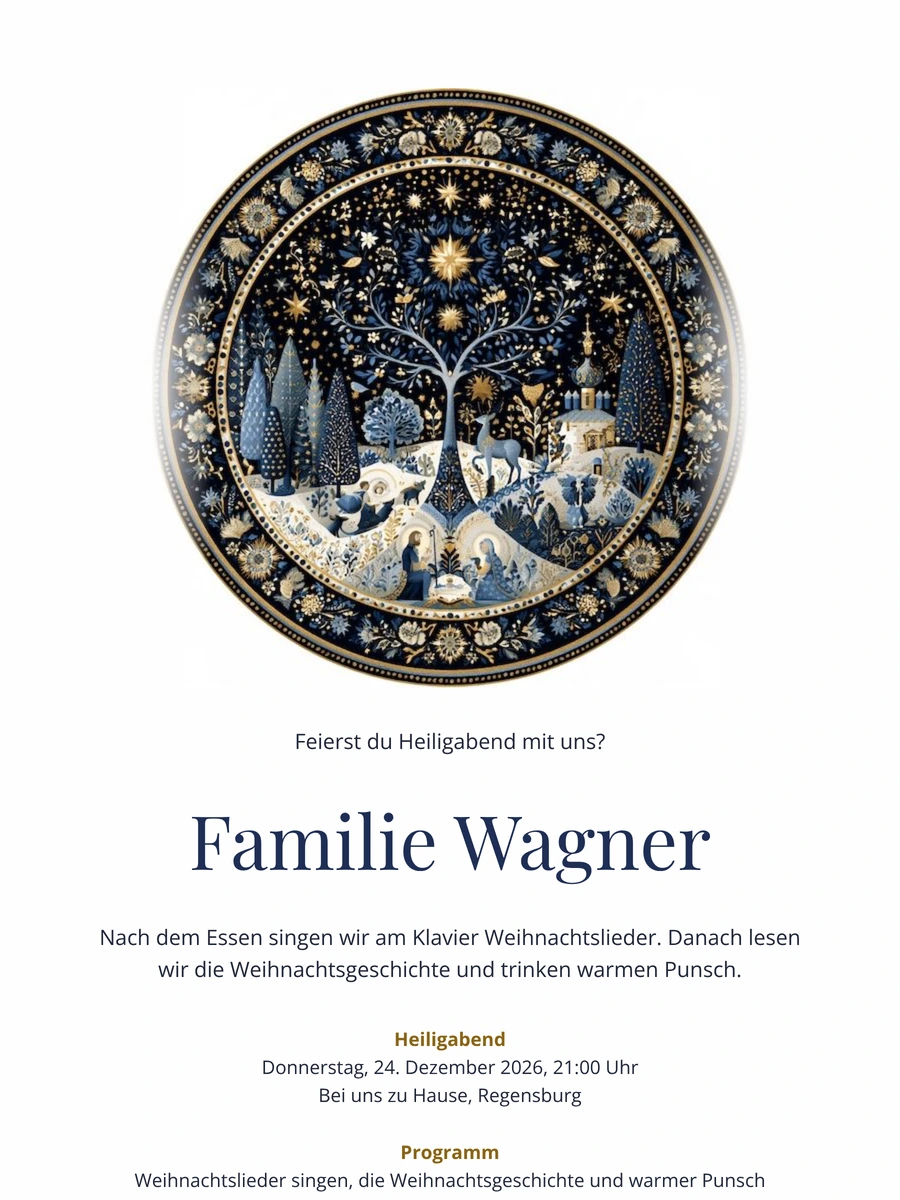 Goldumrahmte Weihnachtskarte mit Krippe versenden