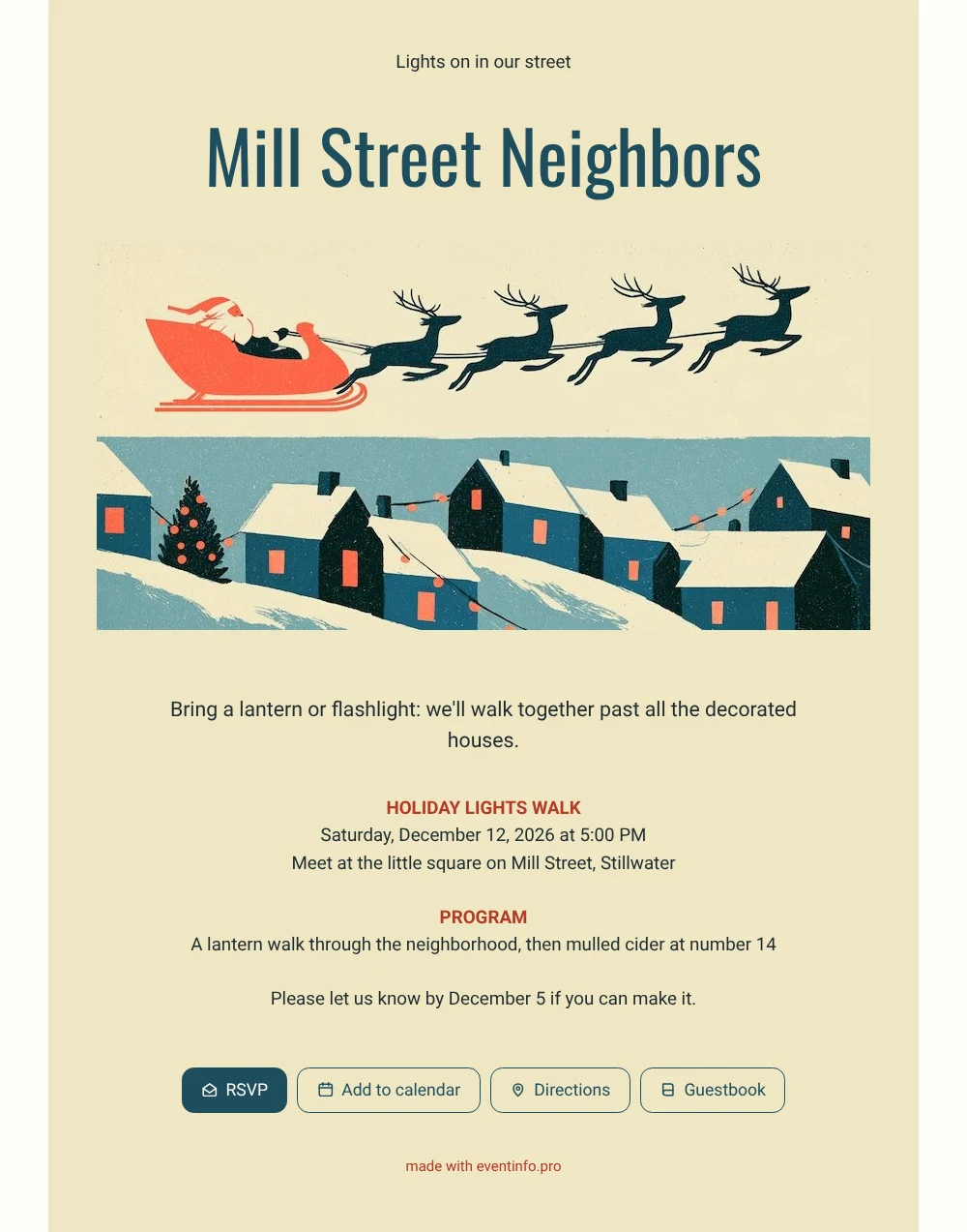 Send a street Christmas card with reindeer &ndash; example 1