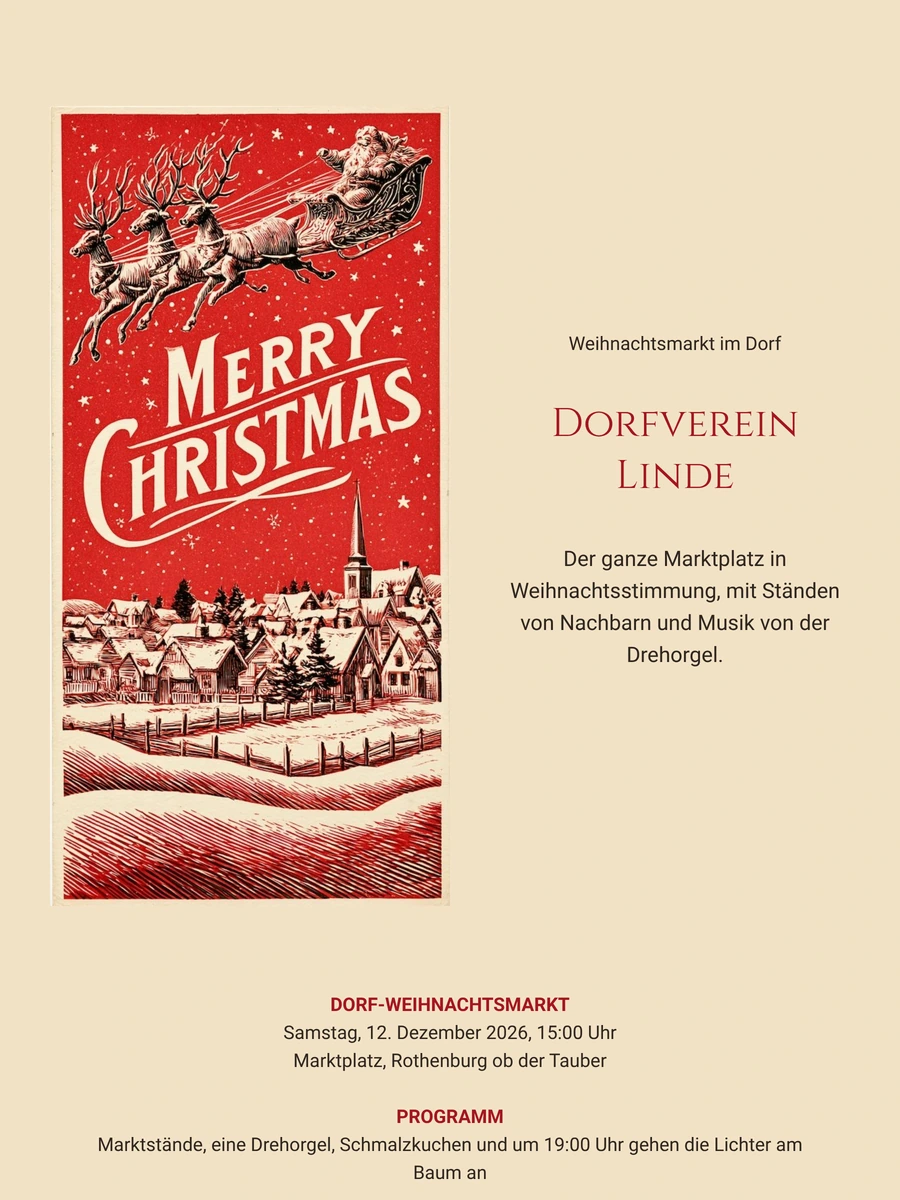 Verschicke eine verschneite Dorf-Einladung im Holzschnittstil