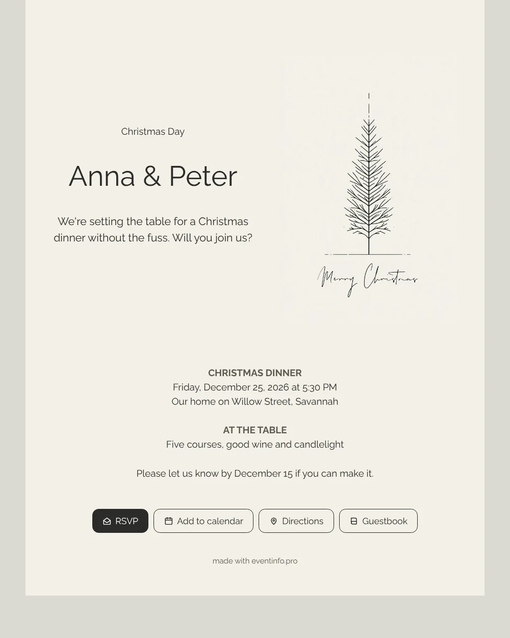 Send a hand-lettered Merry Christmas dinner invite &ndash; example 1