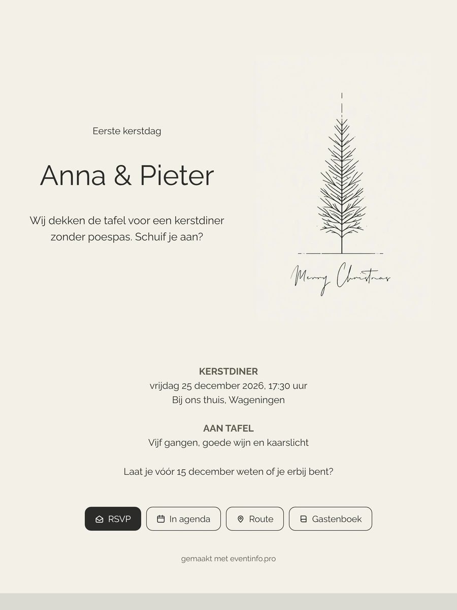 Verstuur een sobere dinerkaart met handgeschreven kerstgroet