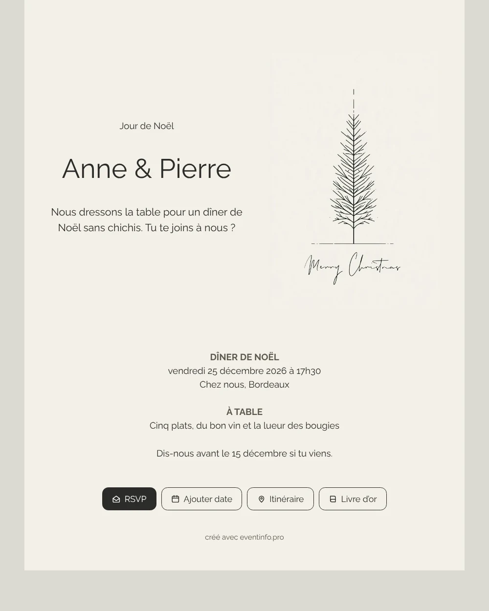 Envoyer une carte épurée pour dîner &ndash; exemple 1