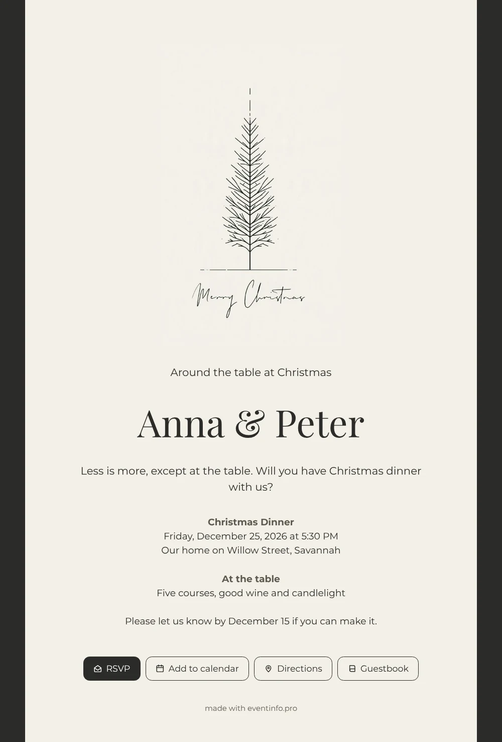 Send a cream and charcoal dinner card &ndash; example 1