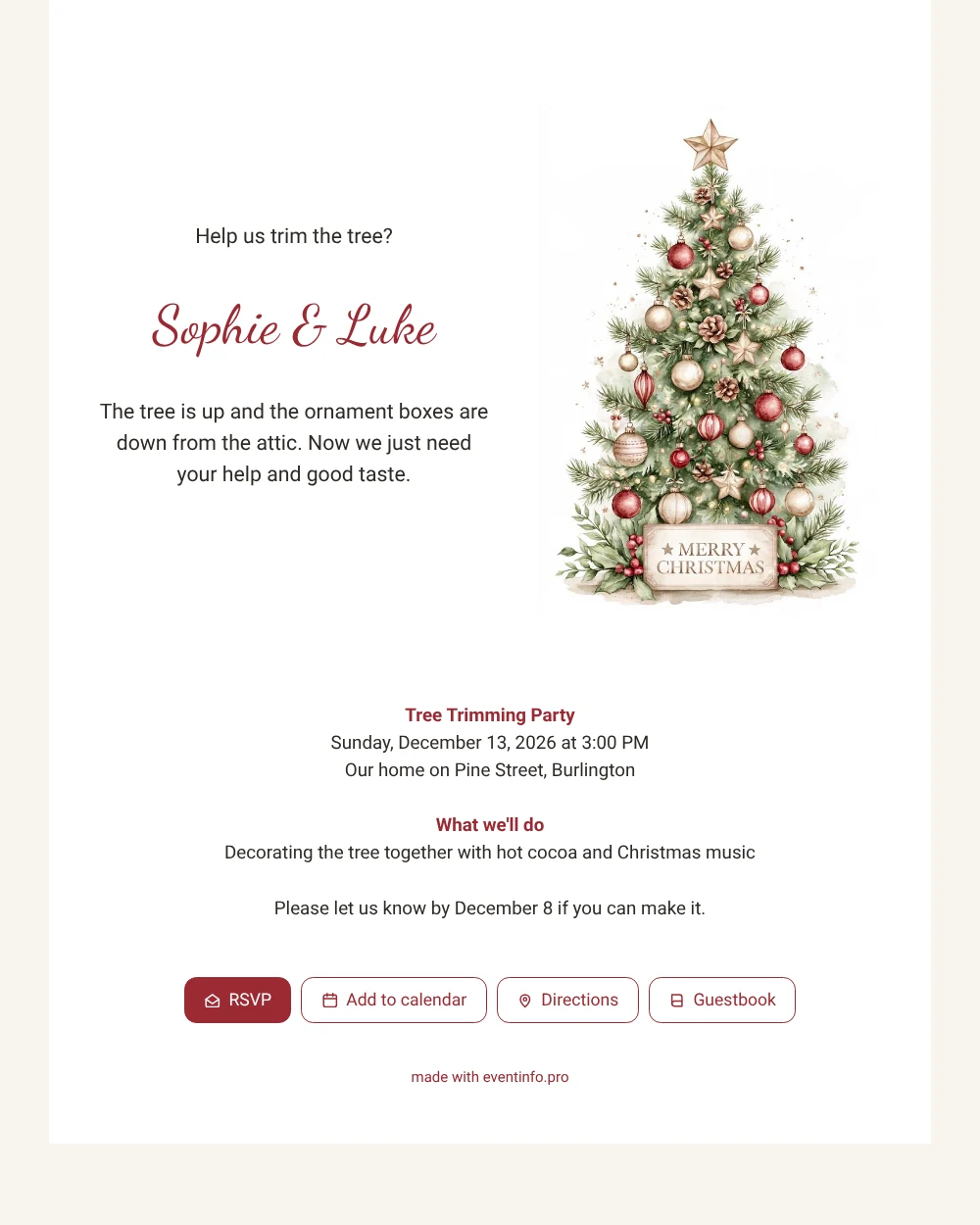 Send a festive tree decorating invitation &ndash; example 1