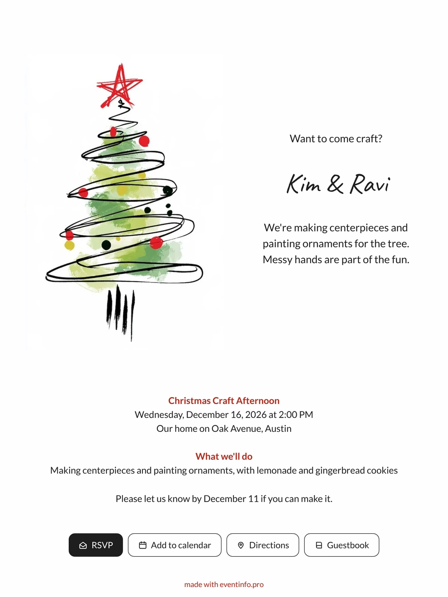 Send a watercolour-green scribble tree invitation
