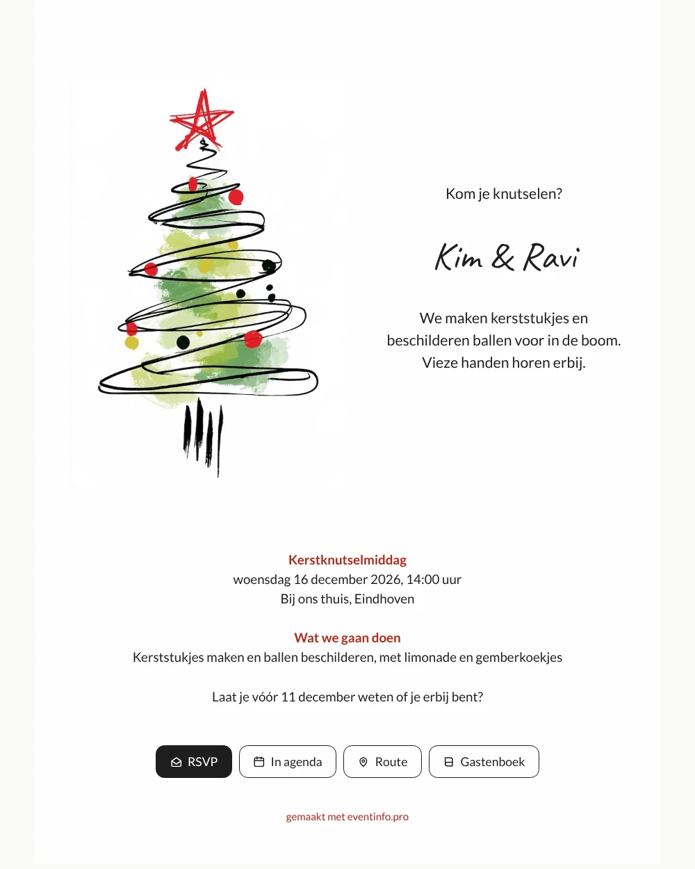 Krabbelboom kerstkaart met rode ster maken &ndash; voorbeeld 1