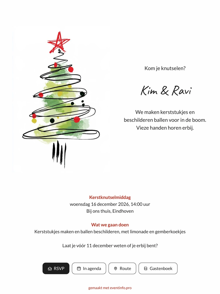 Krabbelboom kerstkaart met rode ster maken
