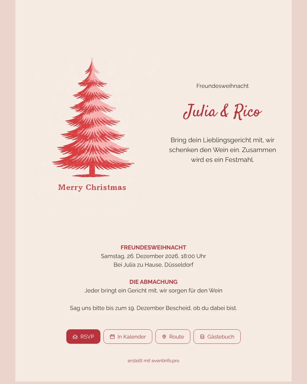 Weihnachtskarte mit zweifarbiger roter Tanne gestalten &ndash; Beispiel 1