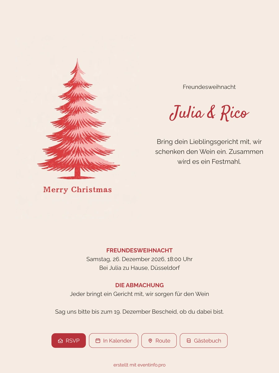 Weihnachtskarte mit zweifarbiger roter Tanne gestalten