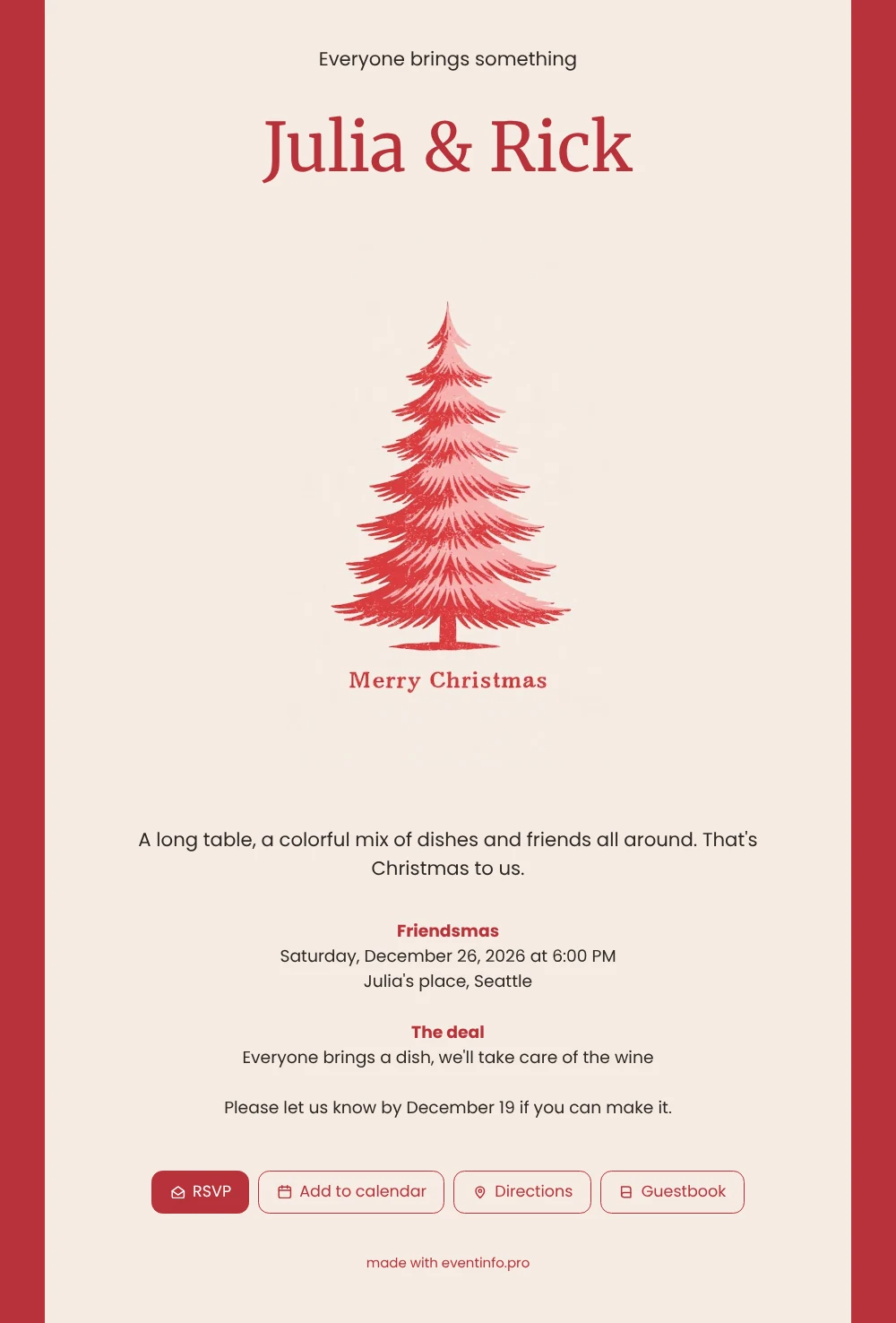 Send a red-bordered Friendsmas invitation by link &ndash; example 1