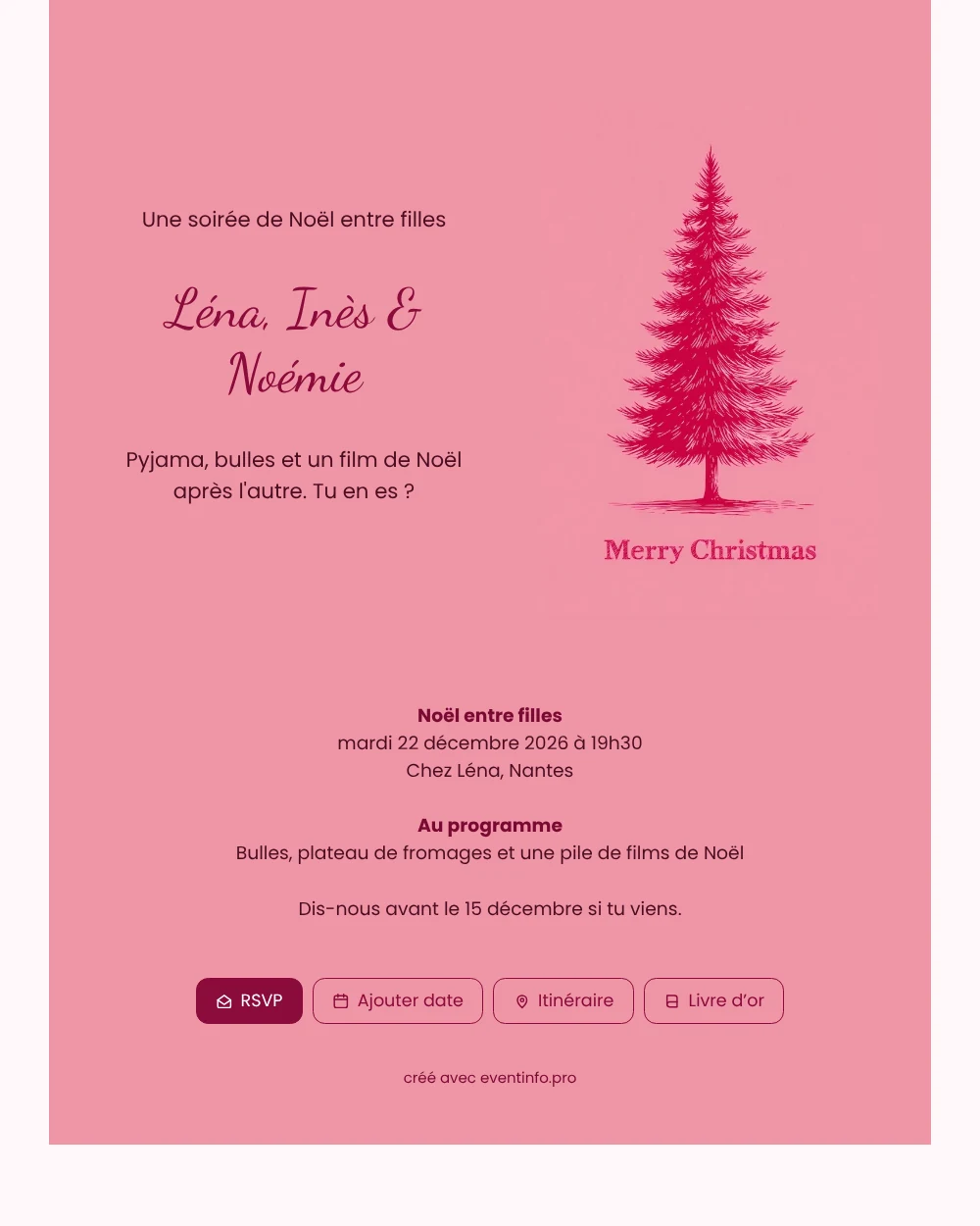 Envoyer une carte avec sapin rouge framboise &ndash; exemple 1