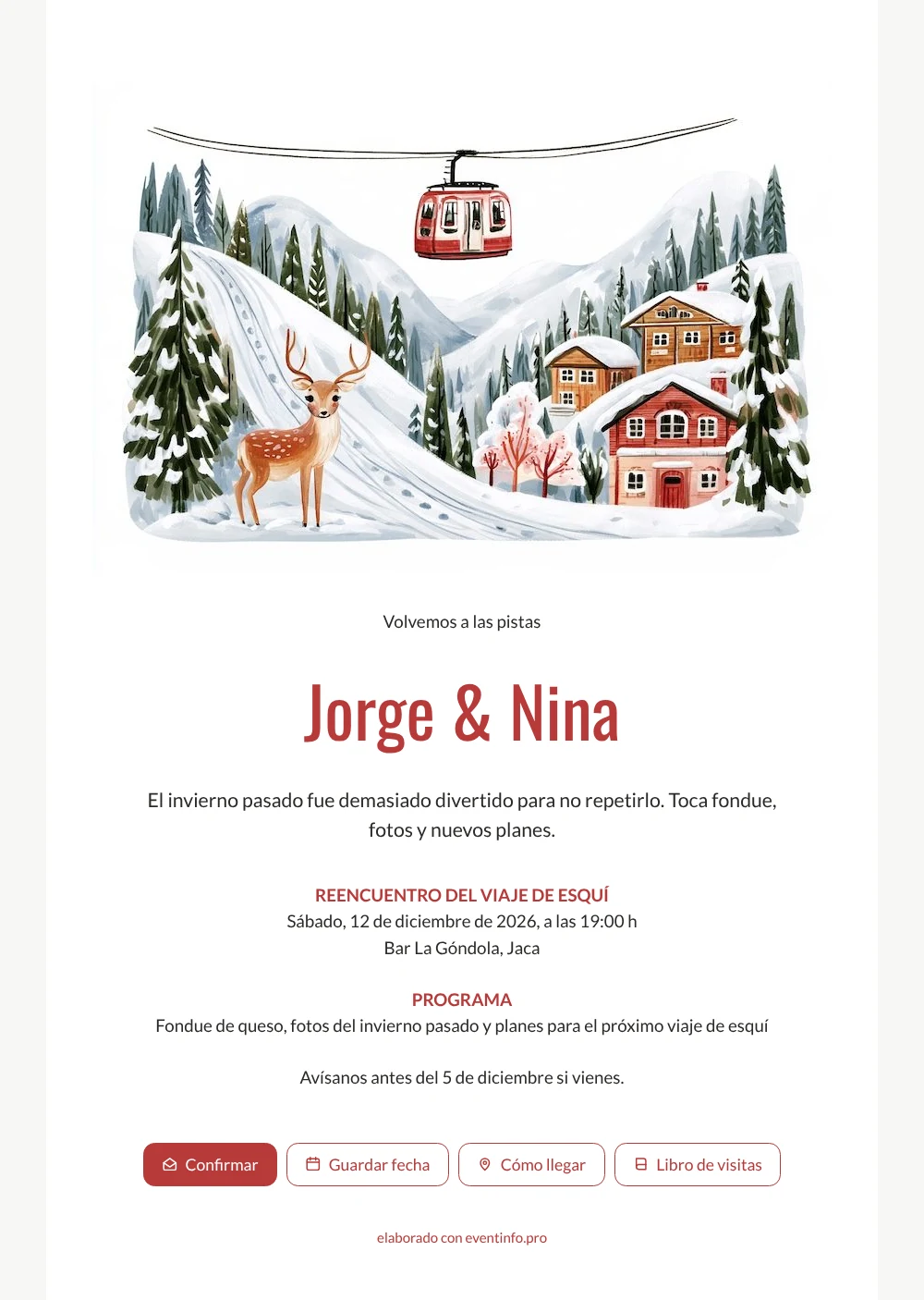 Tarjeta nevada para reencuentro con fondue &ndash; ejemplo 1